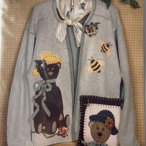 Caught Up In Stitches Pattern KS-236 Bear Hugs Vintage Cozy Sweater Pillow
